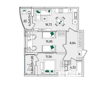 2-к квартира, на длительный срок, 67м2, 21/24 этаж