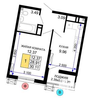 1-к квартира, на длительный срок, 30м2, 12/24 этаж