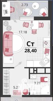 Студия квартира, на длительный срок, 28м2, 13/18 этаж