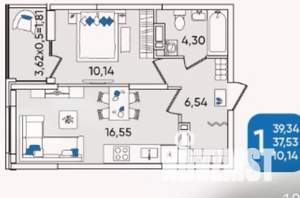 1-к квартира, на длительный срок, 39м2, 16/24 этаж