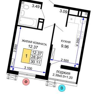1-к квартира, на длительный срок, 30м2, 12/24 этаж