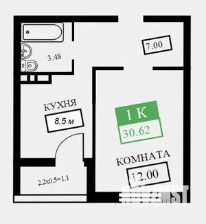 1-к квартира, на длительный срок, 32м2, 5/16 этаж