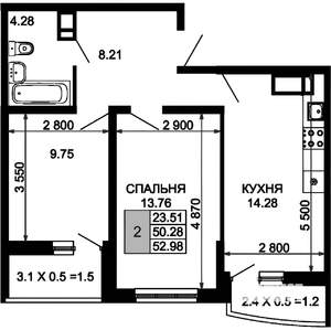 2-к квартира, на длительный срок, 51м2, 24/24 этаж