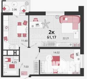 2-к квартира, на длительный срок, 62м2, 9/18 этаж