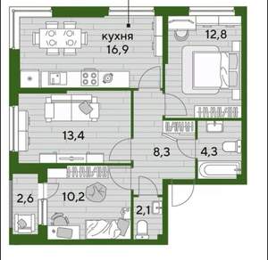 3-к квартира, на длительный срок, 70м2, 14/16 этаж