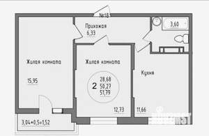 2-к квартира, на длительный срок, 51м2, 6/19 этаж