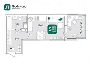 Студия квартира, на длительный срок, 26м2, 17/24 этаж