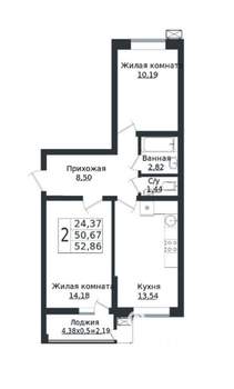 2-к квартира, на длительный срок, 55м2, 3/16 этаж