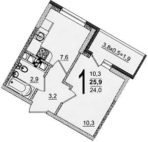 1-к квартира, на длительный срок, 26м2, 10/19 этаж