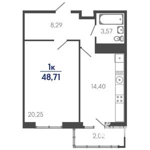 1-к квартира, на длительный срок, 47м2, 20/25 этаж