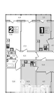 2-к квартира, на длительный срок, 66м2, 24/25 этаж