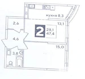 2-к квартира, на длительный срок, 50м2, 15/16 этаж