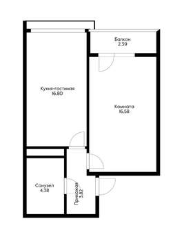 1-к квартира, на длительный срок, 43м2, 15/24 этаж