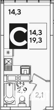 Студия квартира, на длительный срок, 20м2, 7/16 этаж