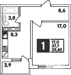 1-к квартира, на длительный срок, 38м2, 8/8 этаж