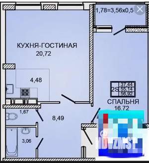 1-к квартира, на длительный срок, 57м2, 16/22 этаж