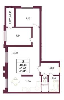 3-к квартира, на длительный срок, 64м2, 18/19 этаж
