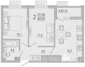 2-к квартира, на длительный срок, 46м2, 5/10 этаж