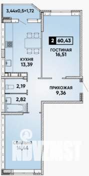 2-к квартира, на длительный срок, 58м2, 14/22 этаж