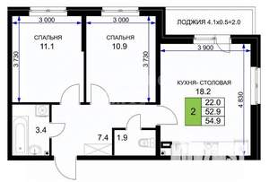 2-к квартира, на длительный срок, 55м2, 2/16 этаж