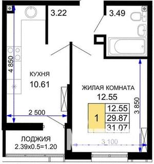1-к квартира, на длительный срок, 30м2, 19/24 этаж