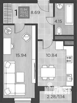 2-к квартира, на длительный срок, 63м2, 7/17 этаж