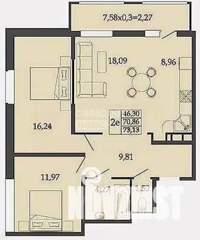 2-к квартира, на длительный срок, 75м2, 5/9 этаж
