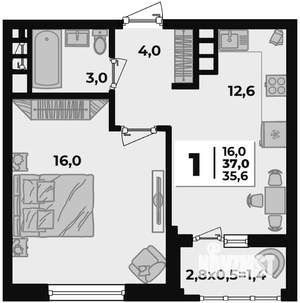 1-к квартира, на длительный срок, 36м2, 11/19 этаж
