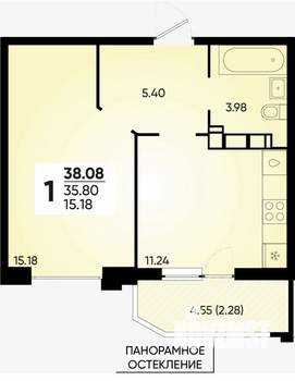 1-к квартира, на длительный срок, 38м2, 16/19 этаж
