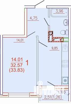 1-к квартира, на длительный срок, 33м2, 12/17 этаж