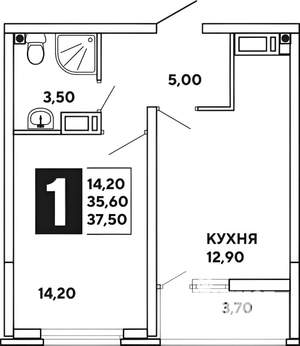 1-к квартира, на длительный срок, 38м2, 3/16 этаж