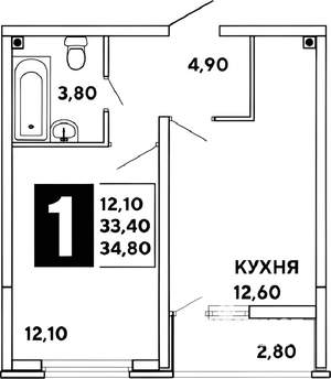 1-к квартира, на длительный срок, 34м2, 3/16 этаж