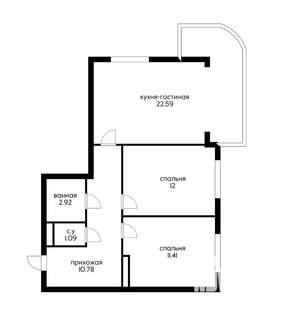 2-к квартира, на длительный срок, 54м2, 20/22 этаж