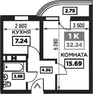1-к квартира, на длительный срок, 33м2, 4/25 этаж