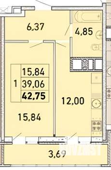 1-к квартира, на длительный срок, 43м2, 10/19 этаж