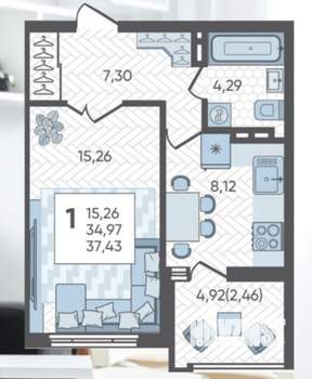 1-к квартира, на длительный срок, 37м2, 17/19 этаж