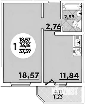 1-к квартира, на длительный срок, 37м2, 15/16 этаж