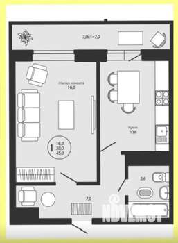 1-к квартира, на длительный срок, 39м2, 12/19 этаж