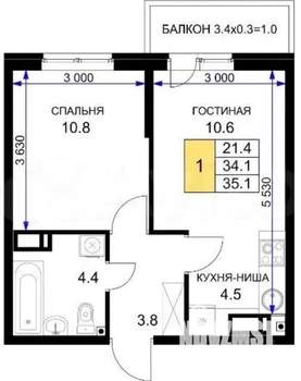 2-к квартира, на длительный срок, 36м2, 14/16 этаж