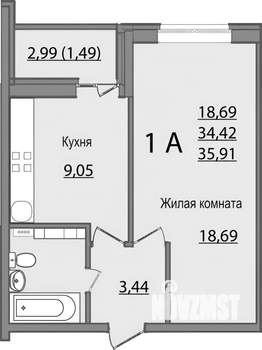 1-к квартира, на длительный срок, 36м2, 21/22 этаж