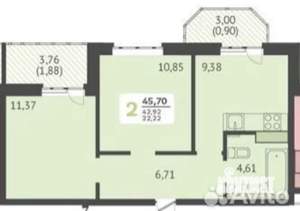 2-к квартира, на длительный срок, 43м2, 6/9 этаж