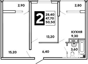 2-к квартира, на длительный срок, 52м2, 4/16 этаж