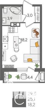 Студия квартира, вторичка, 30м2, 4/24 этаж