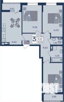 3-к квартира, вторичка, 74м2, 6/18 этаж