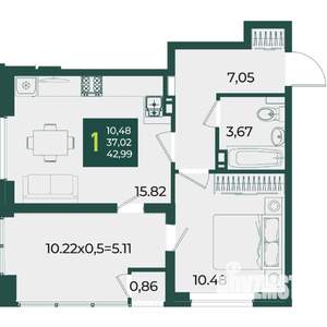1-к квартира, вторичка, 43м2, 4/18 этаж