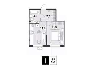 1-к квартира, строящийся дом, 38м2, 8/18 этаж