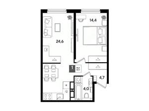 1-к квартира, вторичка, 48м2, 13/16 этаж