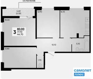 3-к квартира, вторичка, 80м2, 25/18 этаж