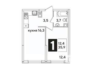 1-к квартира, вторичка, 36м2, 5/16 этаж