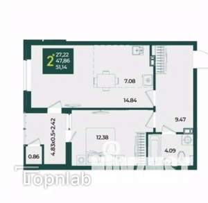 2-к квартира, вторичка, 51м2, 9/18 этаж